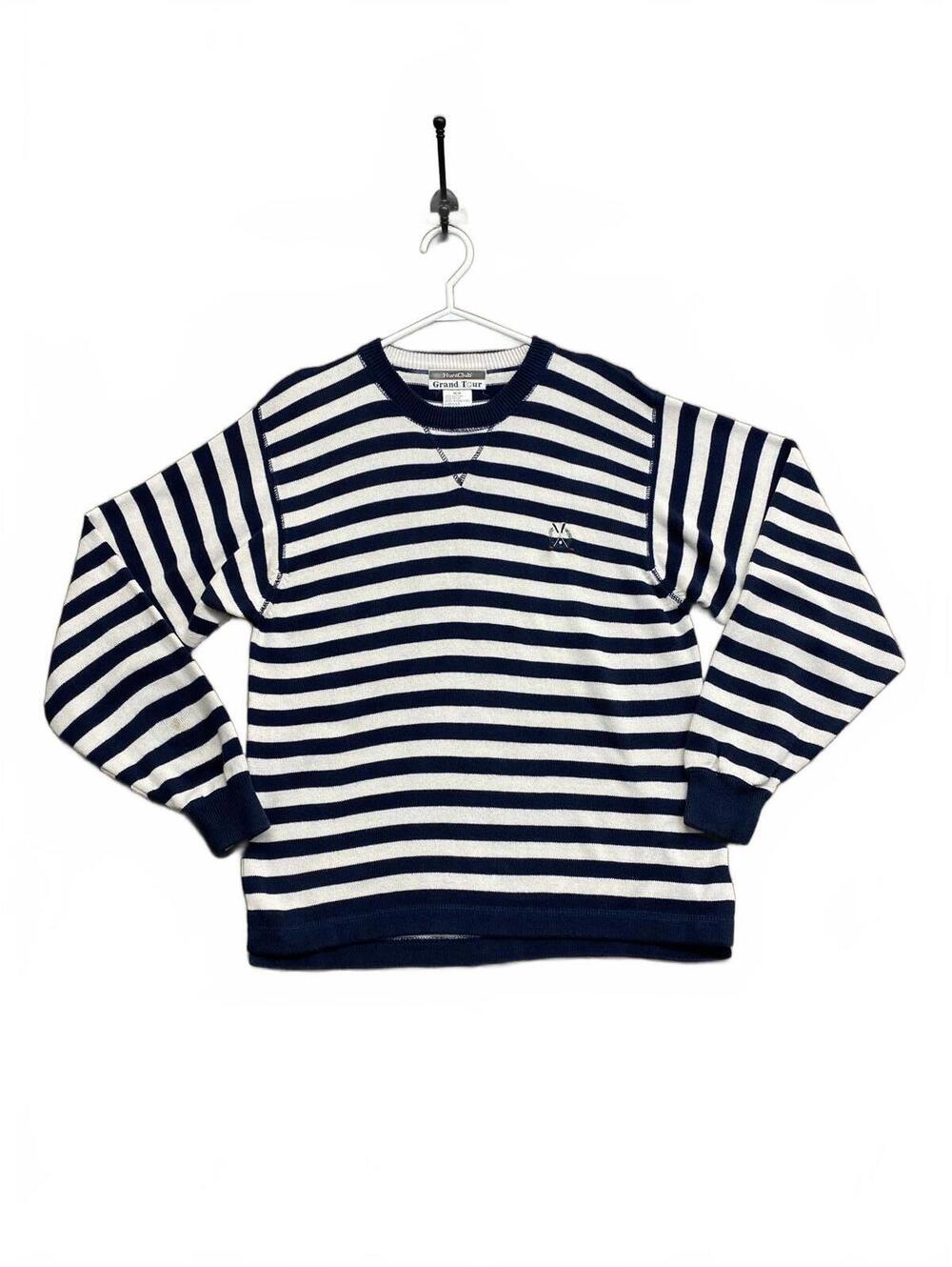 Vtg 80's 90's Hunt Club Grand Tour The Bay Navy and White Striped Sweater Sz M